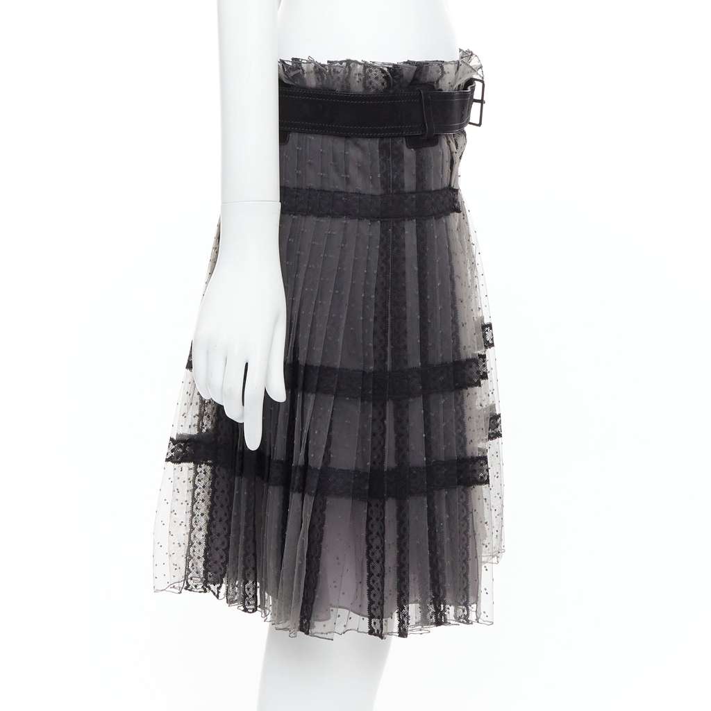 Dior Lace Belt Wrap Skirt Grey Good condition - Model View
