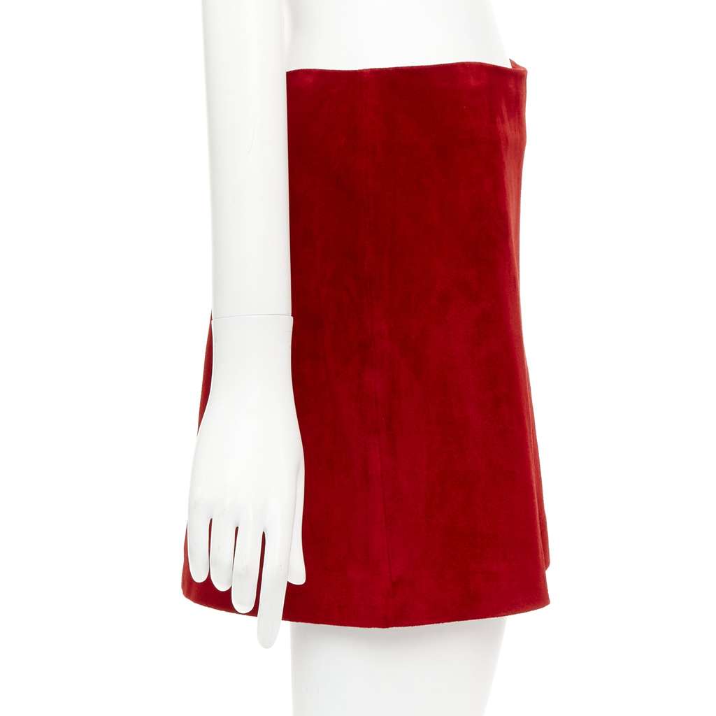 Saint Laurent Dart Suede Skirt Red Suede Good - Model View