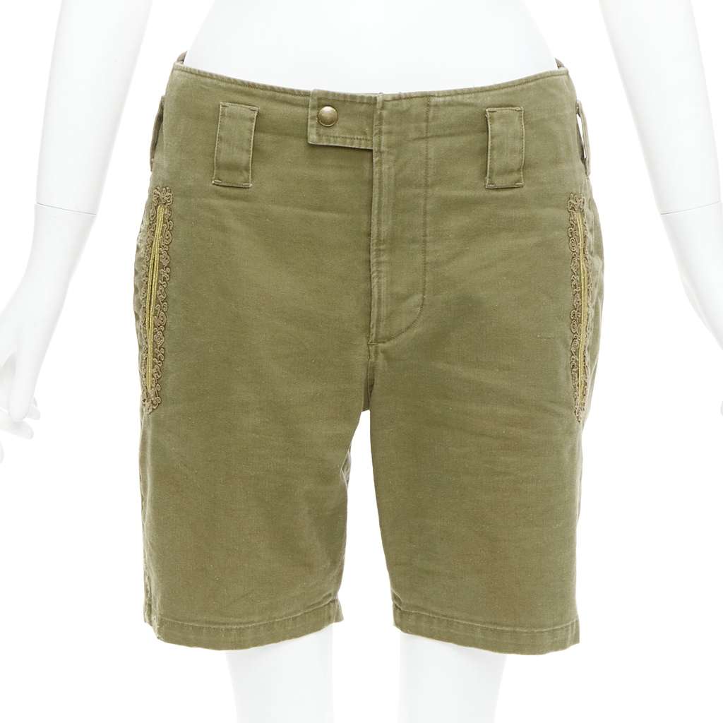 Saint Laurent Stud Kilt Shorts Green Cotton Good - Front View