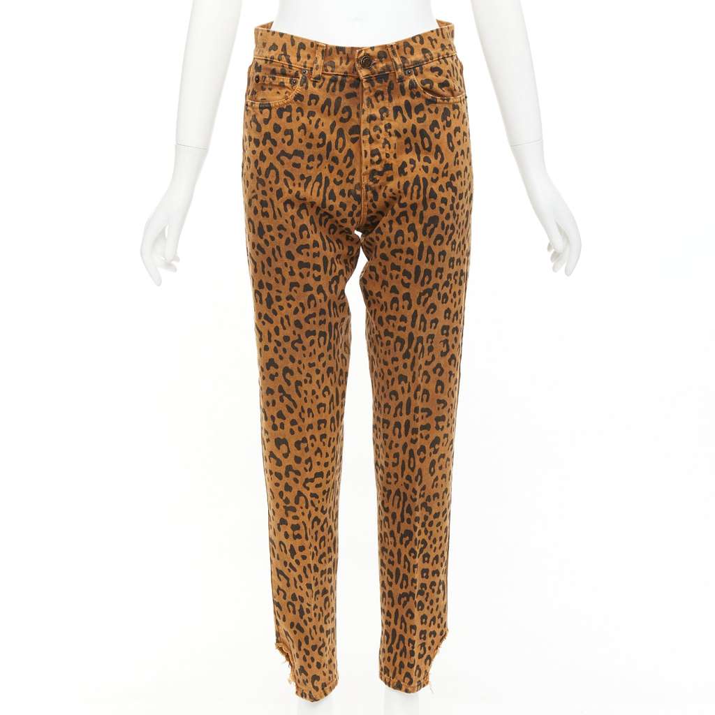 Saint Laurent Animal Print Jeans Brown Cotton Good - Front View