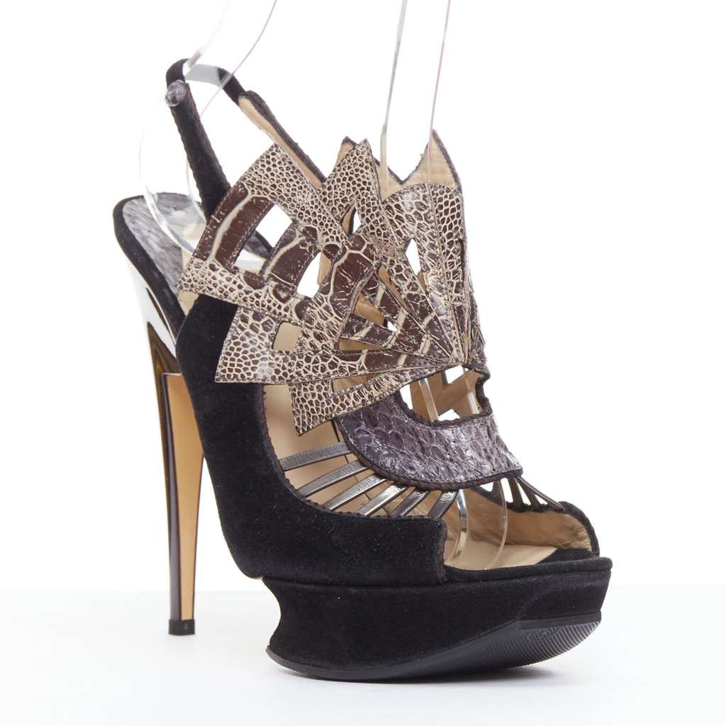 Nicholas Kirkwood Scaled Platform Sandals Black Leather Very good - Front View