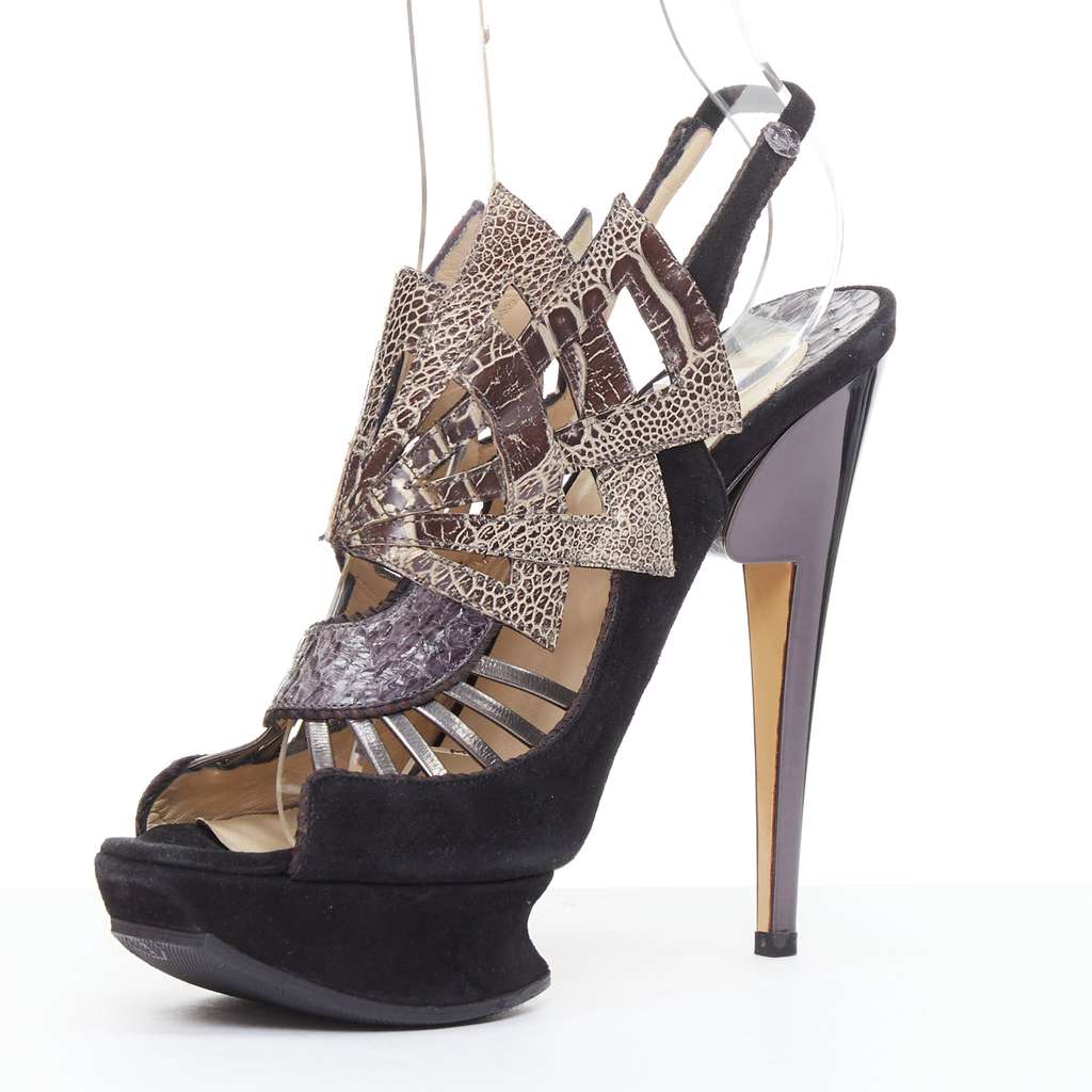 Nicholas Kirkwood Scaled Platform Sandals Black Leather Very good - Model View