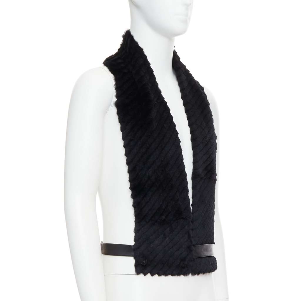 Versace Fur Belt Scarf Vest Black Very good - Inside View