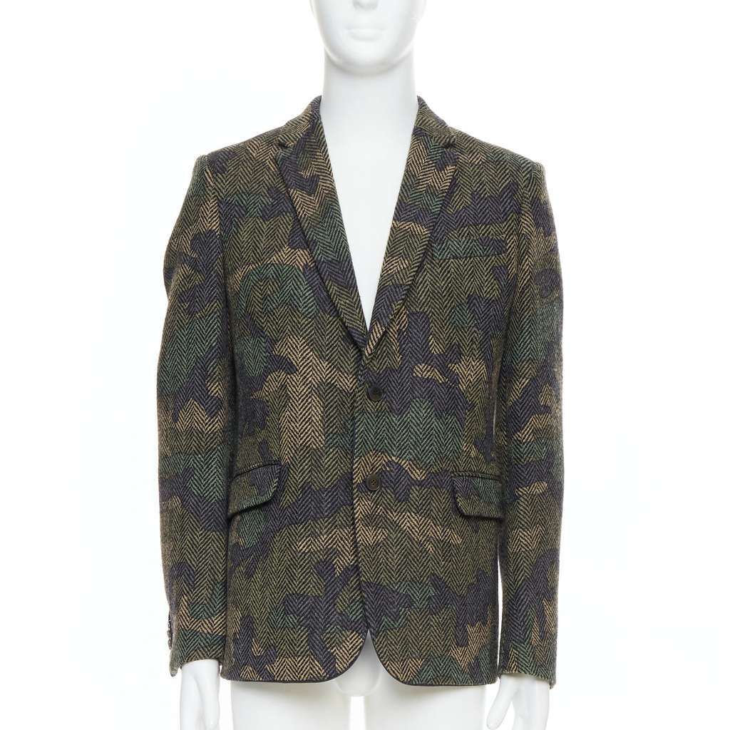 Valentino Garavani Green Camouflage Blazer Green Wool Very good condition - Front View