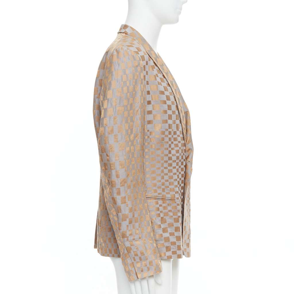 Haider Ackermann Gold Checkered Blazer Silver Linen Very good - Model View