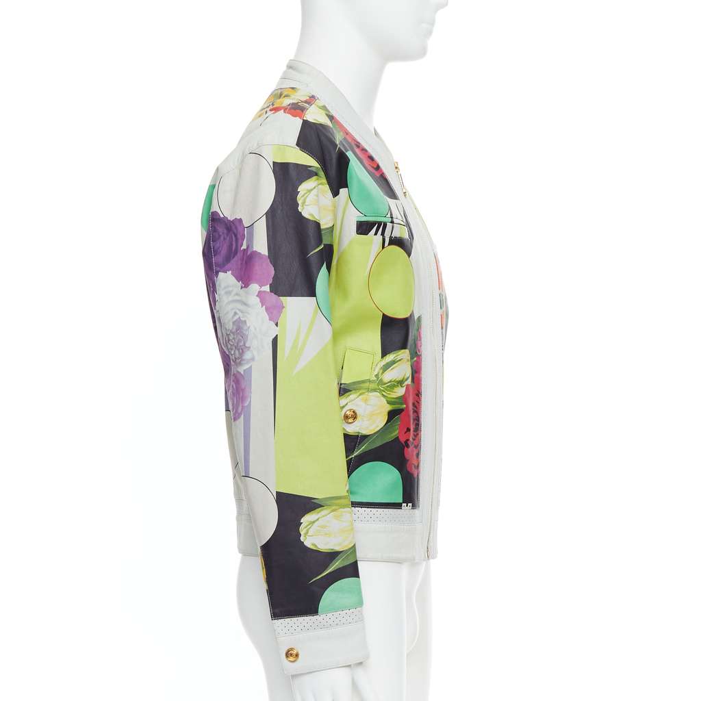 Versace White Tropical Print Bomber White Leather Good - Box View