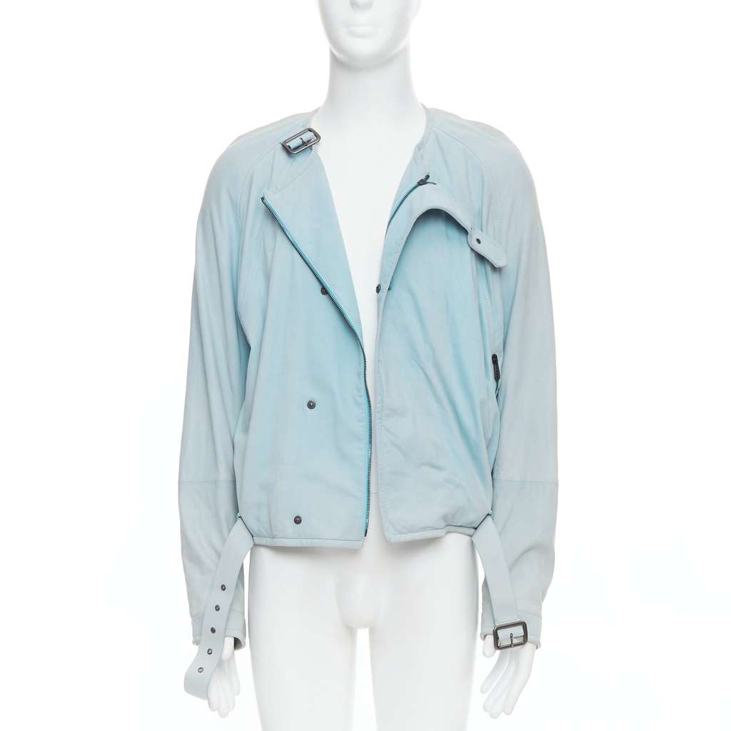 Bottega Veneta Blue Leather Biker Jacket Blue Leather Fair - Front View