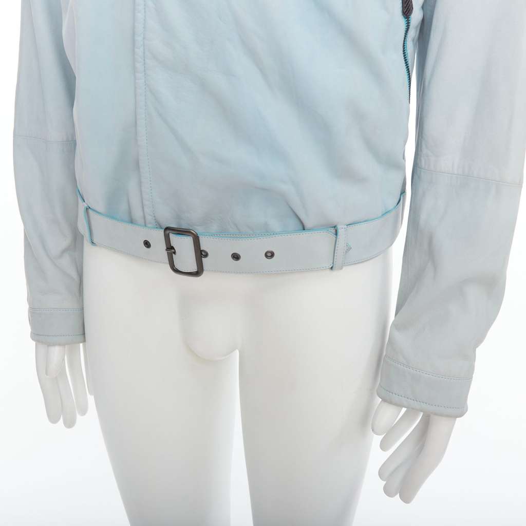 Bottega Veneta Blue Leather Biker Jacket Blue Leather Fair - Back View