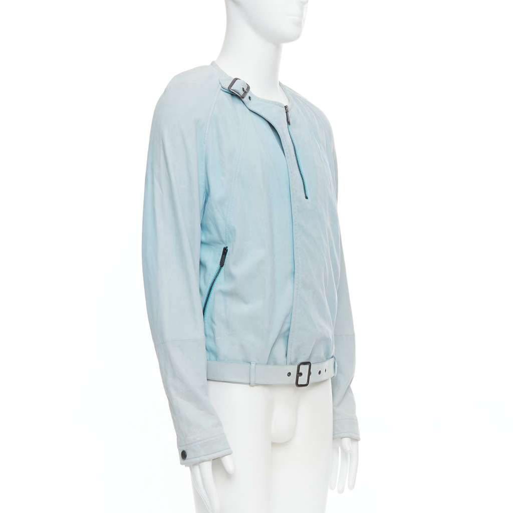 Bottega Veneta Blue Leather Biker Jacket Blue Leather Fair - Model View