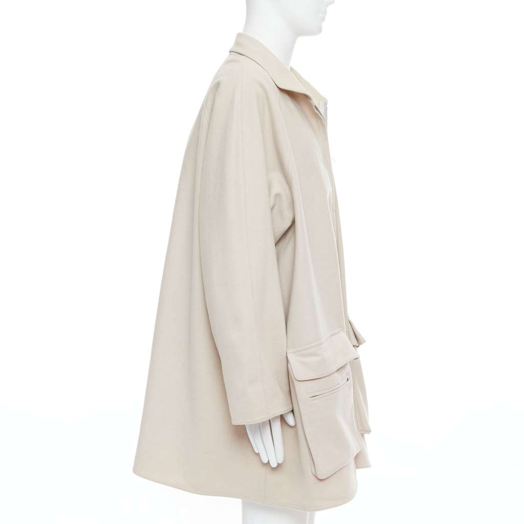 Yohji Yamamoto Grey Wool Boxy Coat Anthracite Wool Very good - Model View