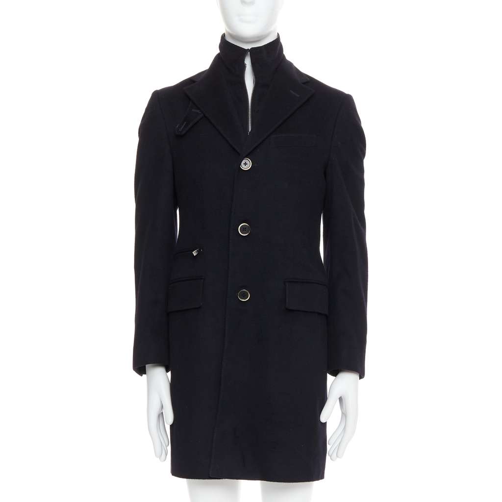 Corneliani Black Wool Collar Coat Black Wool Fair condition - Front View