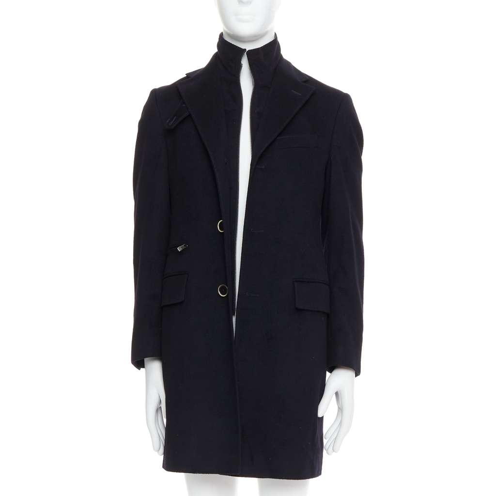 Corneliani Black Wool Collar Coat Black Wool Fair condition - Inside View