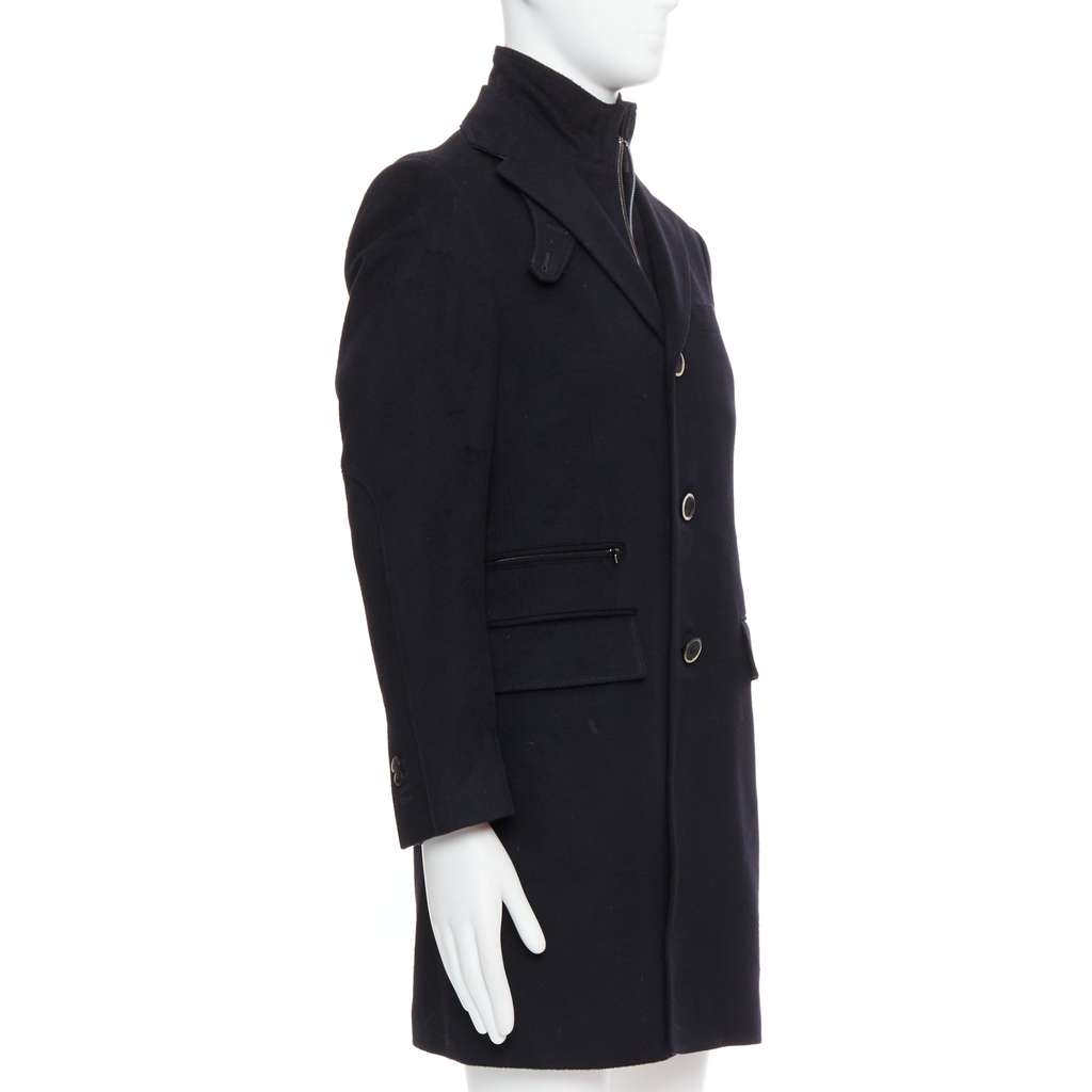 Corneliani Black Wool Collar Coat Black Wool Fair condition - Model View