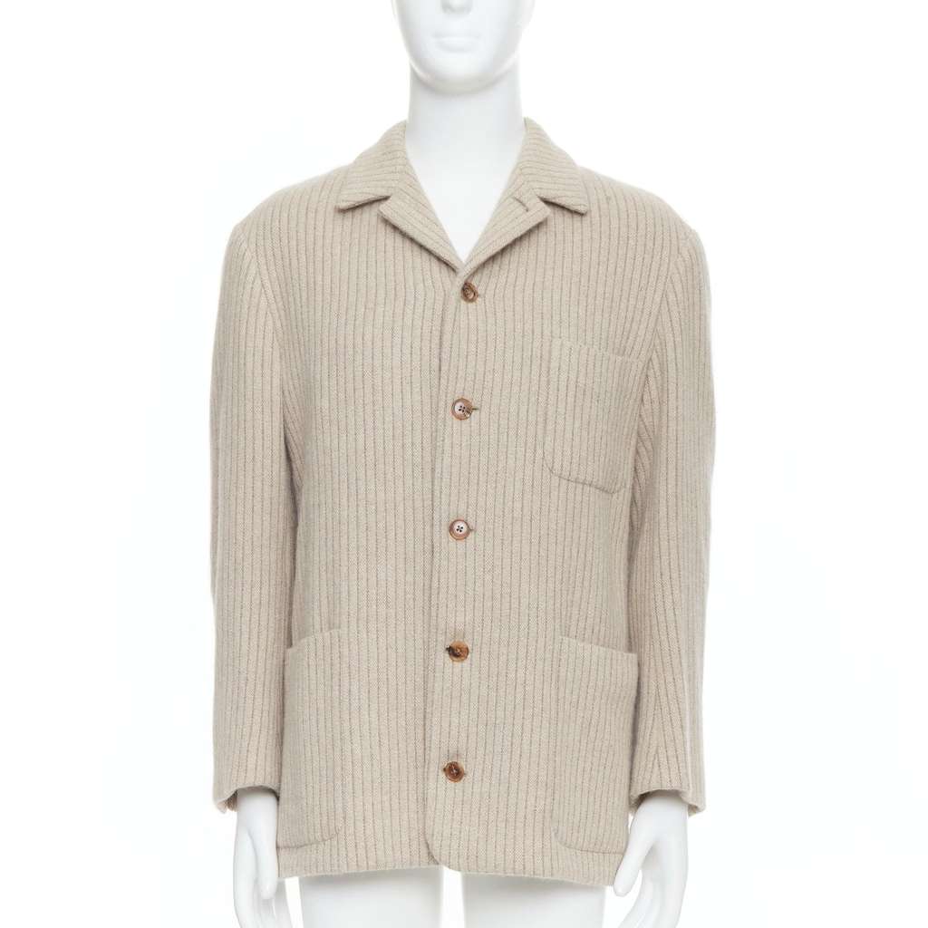 Hermès Beige Stripe Knit Blazer Beige Very good condition - Front View