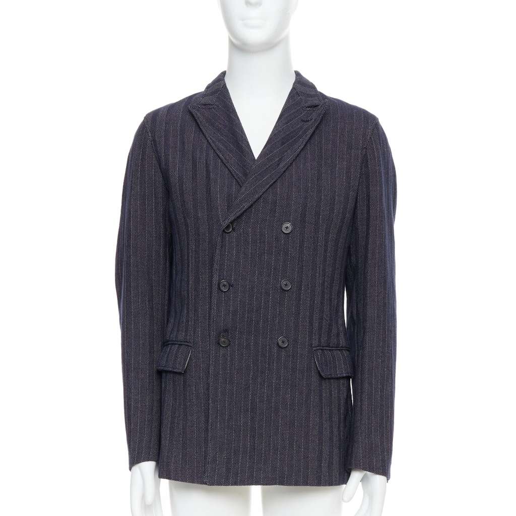 Jil Sander Navy Striped Double Blazer Navy Cotton Never worn - Front View