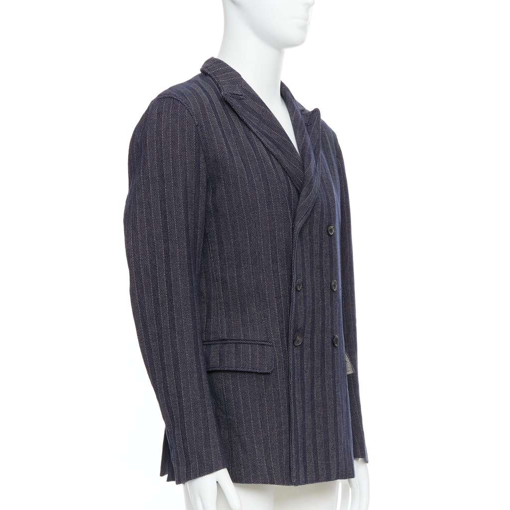 Jil Sander Navy Striped Double Blazer Navy Cotton Never worn - Inside View