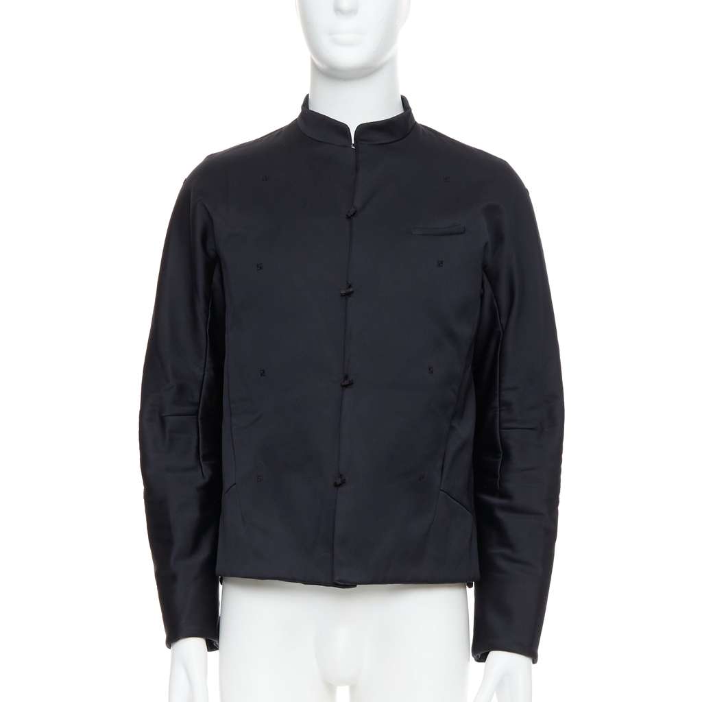 Shiatzy Chen Navy Panel Lapel Coat Black Cotton Very good - Front View