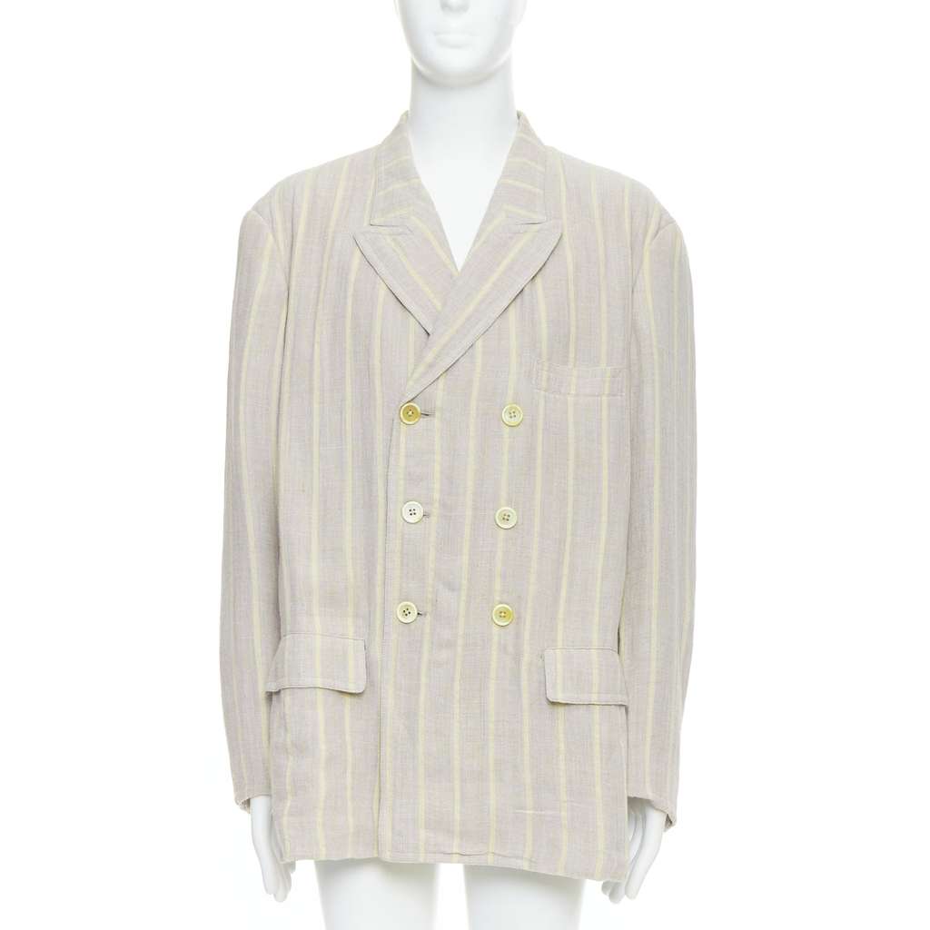 Yohji Yamamoto Grey Striped Blazer Anthracite Cotton Very good - Front View