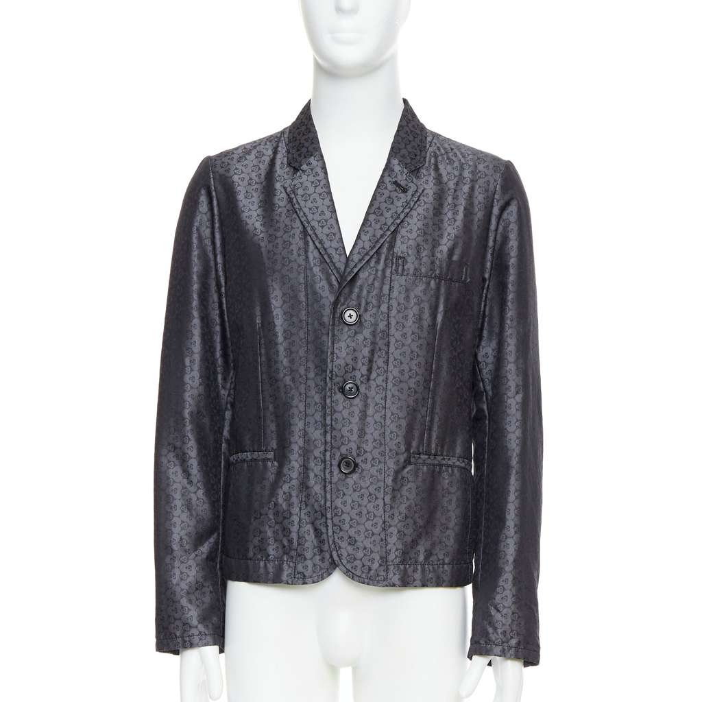 Ann Demeulemeester Grey Brocade Blazer Grey Silk Never worn - Front View