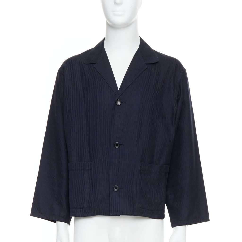 Yohji Yamamoto Navy Cropped Stripe Blazer Navy Cotton Very good - Front View