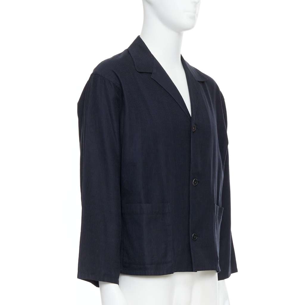 Yohji Yamamoto Navy Cropped Stripe Blazer Navy Cotton Very good - Inside View