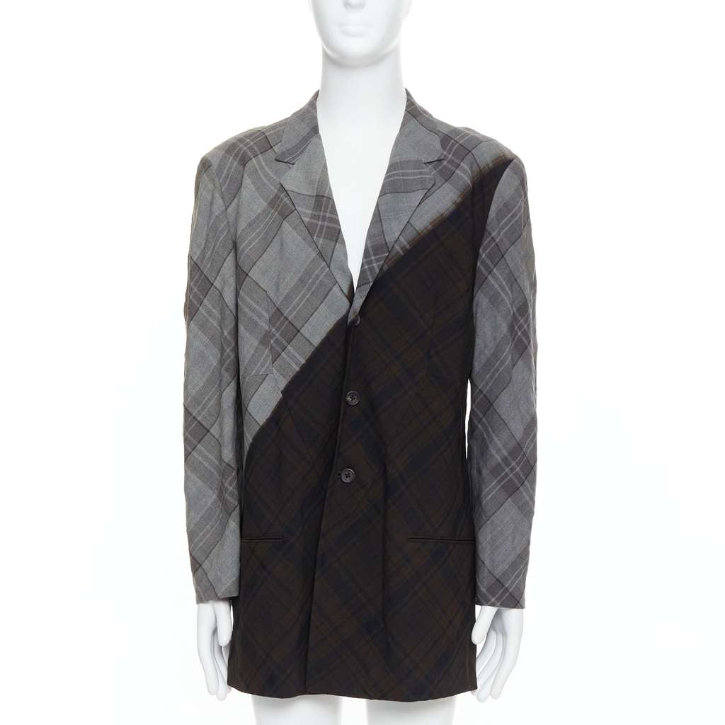 Yohji Yamamoto Gradient Check Blazer Grey Wool Very good condition - Front View