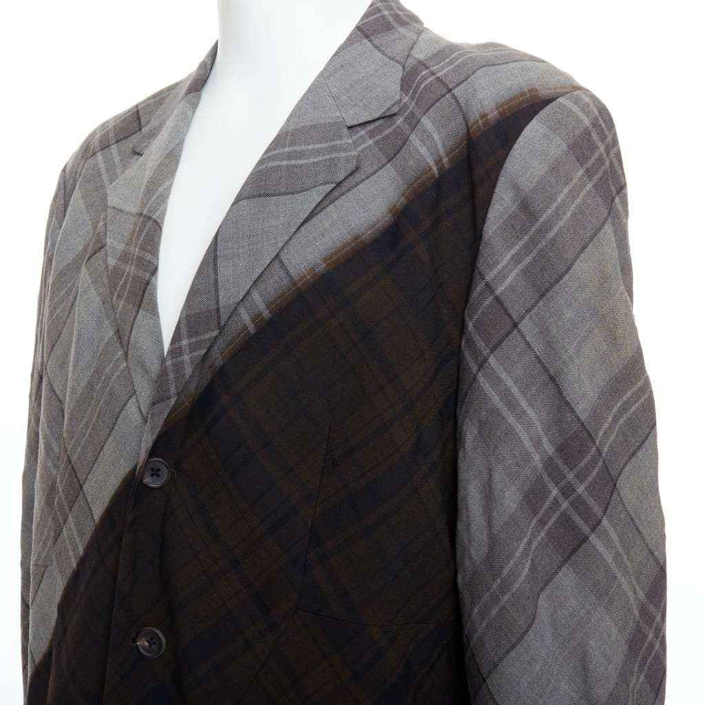 Yohji Yamamoto Gradient Check Blazer Grey Wool Very good condition - Back View