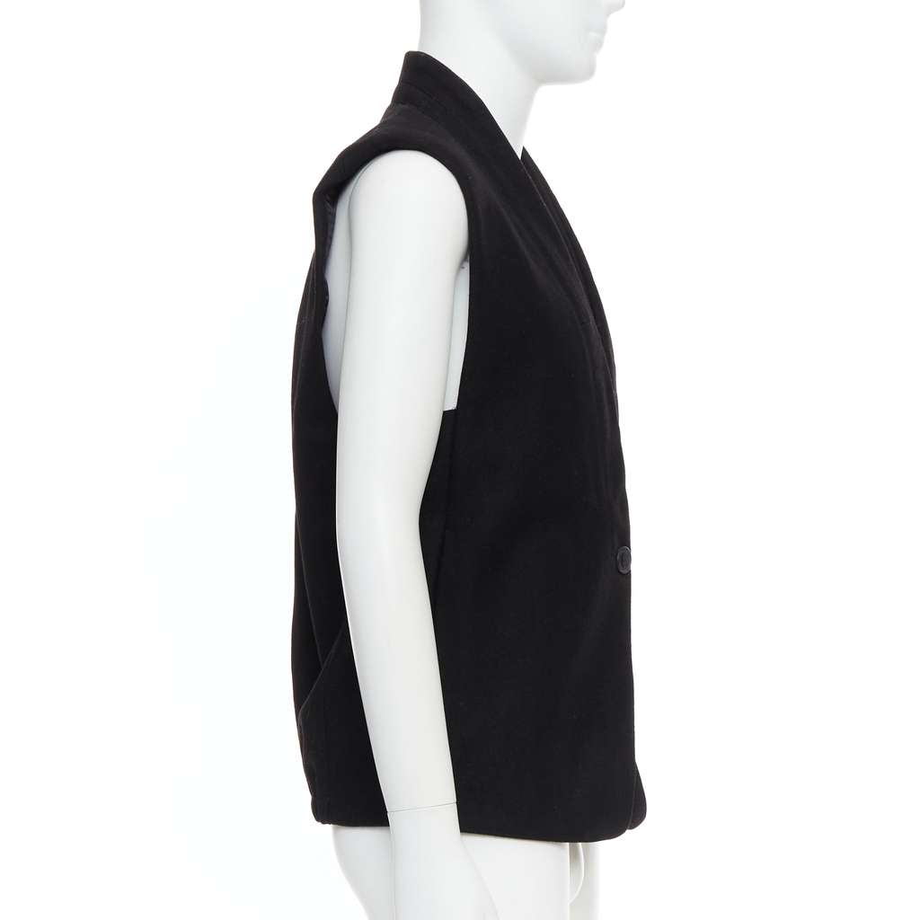 Lemaire Topstitch Waistcoat Vest Black Wool Very good - Model View