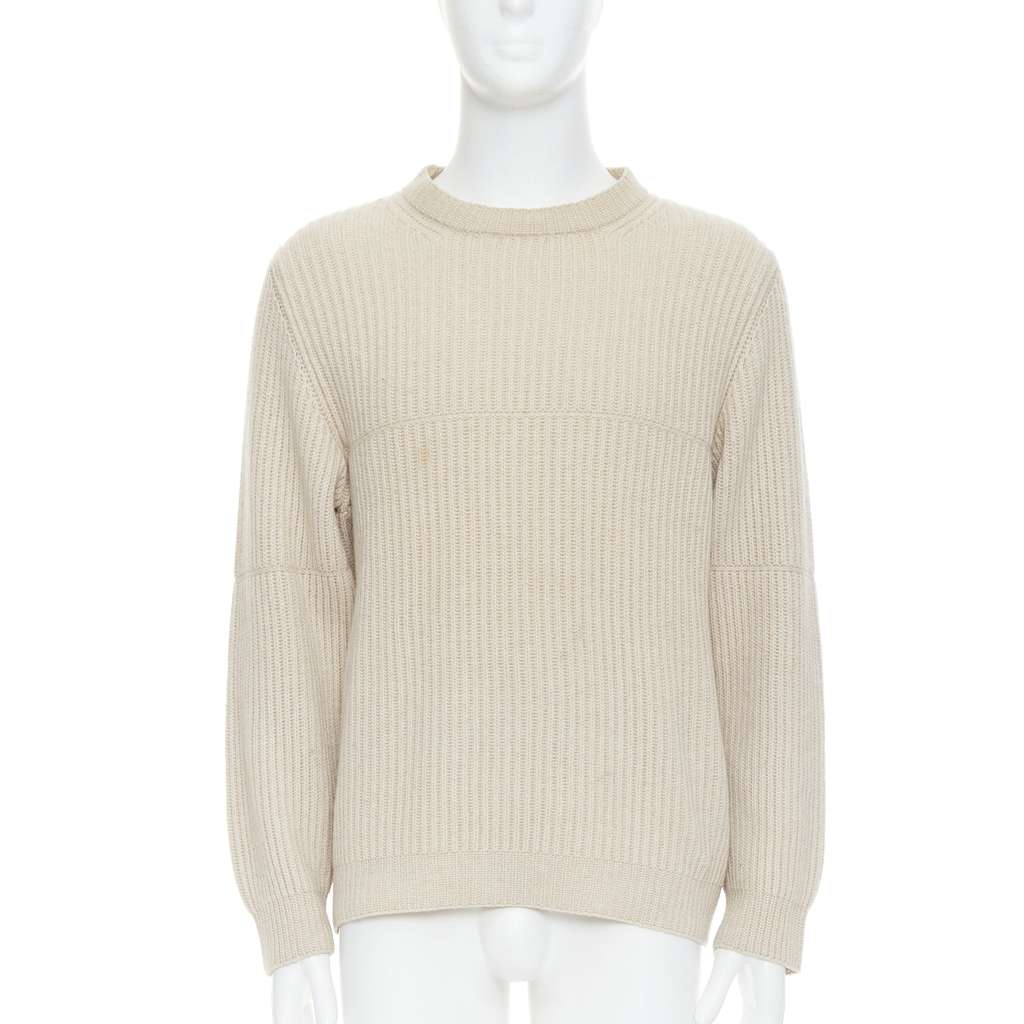 Ermenegildo Zegna Panelled Rib Sweater Beige Cashmere Good - Front View