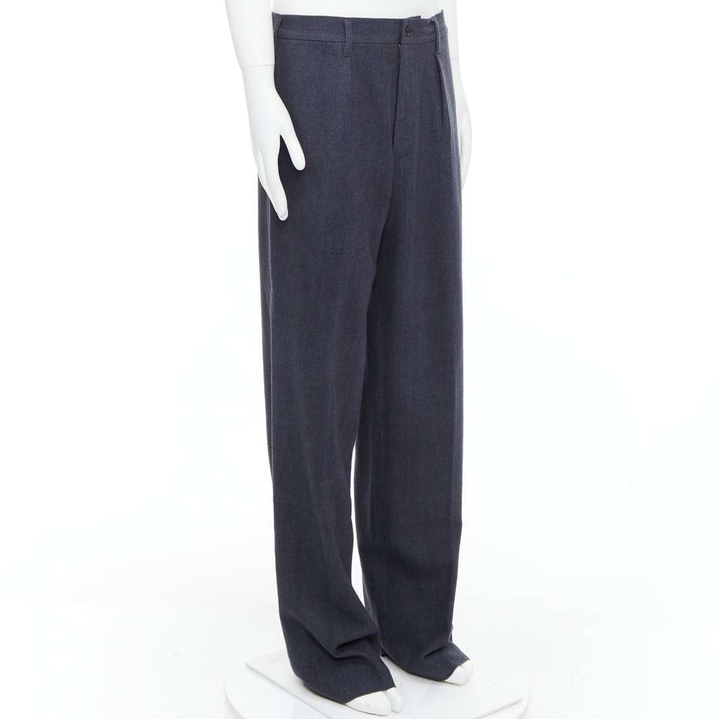 Yohji Yamamoto Pleated Tapered Pants Blue Wool Never worn, with tag - Inside View