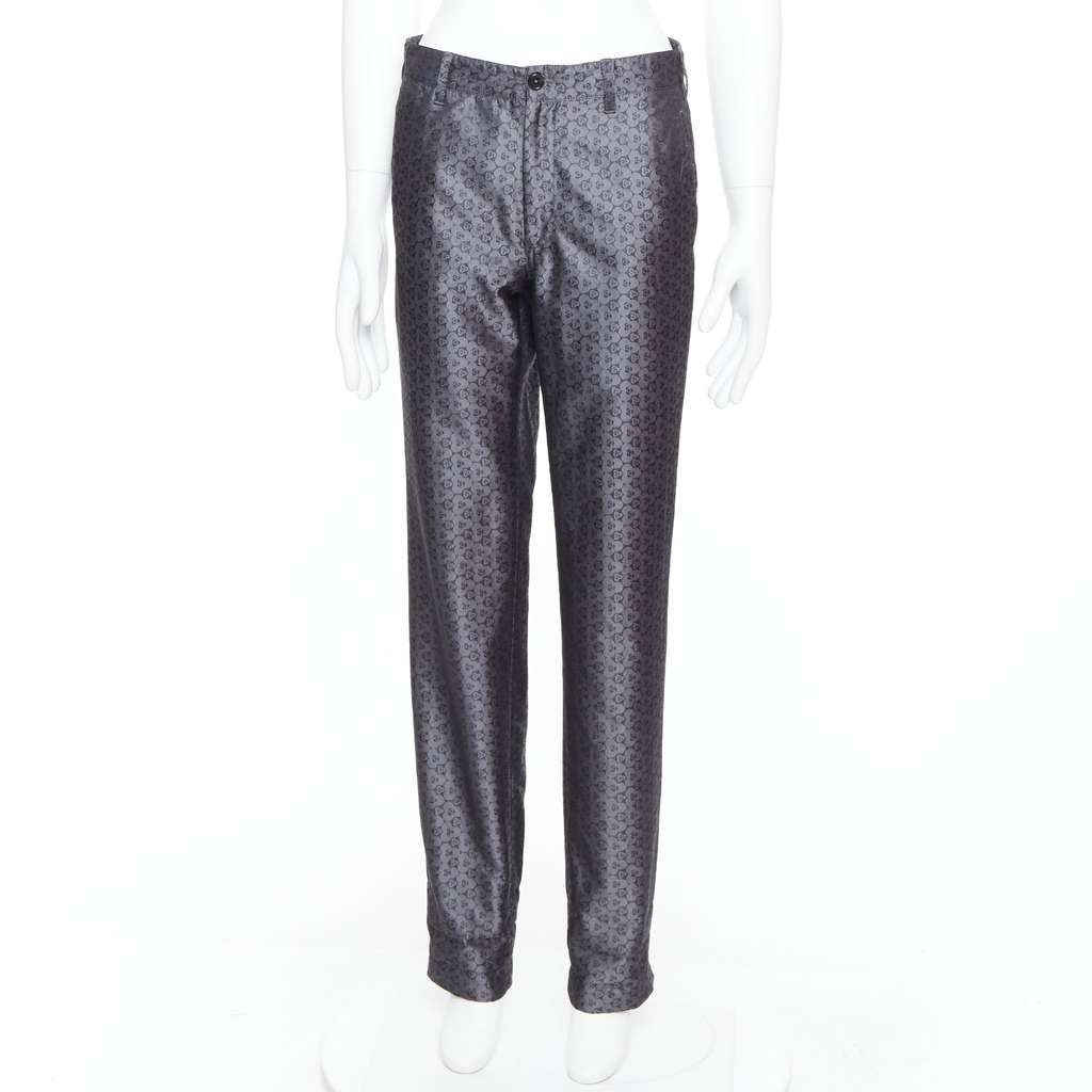 Ann Demeulemeester Geometric Print Pants Grey Silk Never worn - Front View