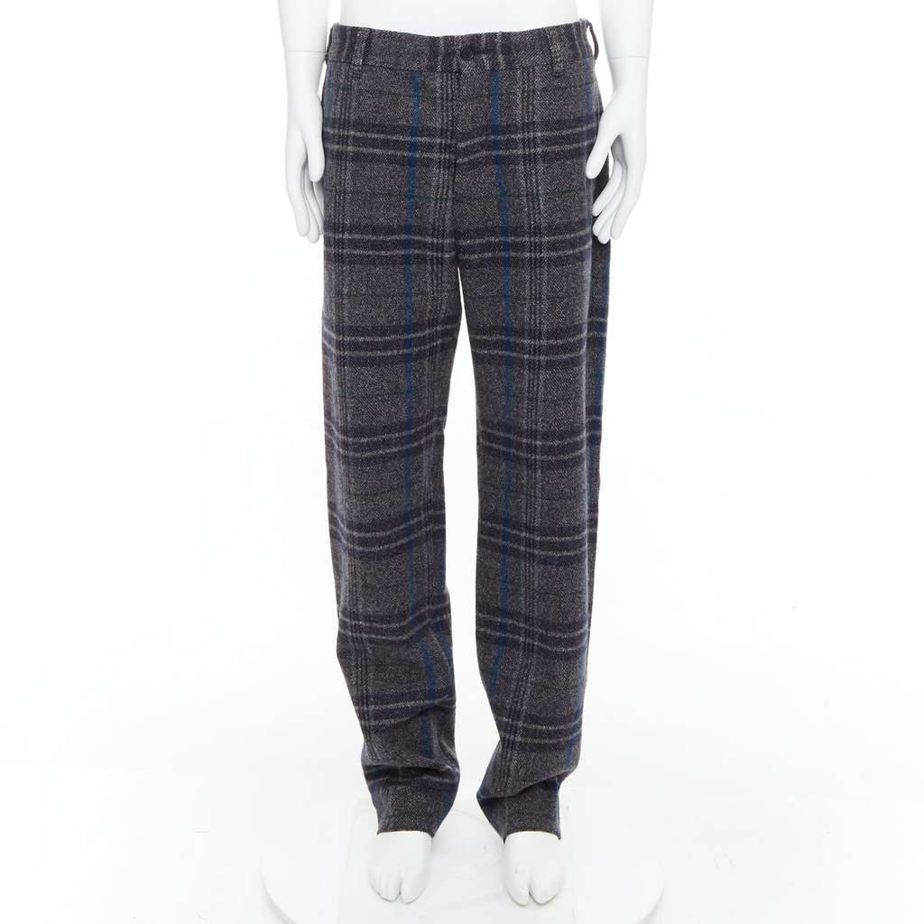 Yohji Yamamoto Checkered Wide Pants Grey Wool Never worn - Front View