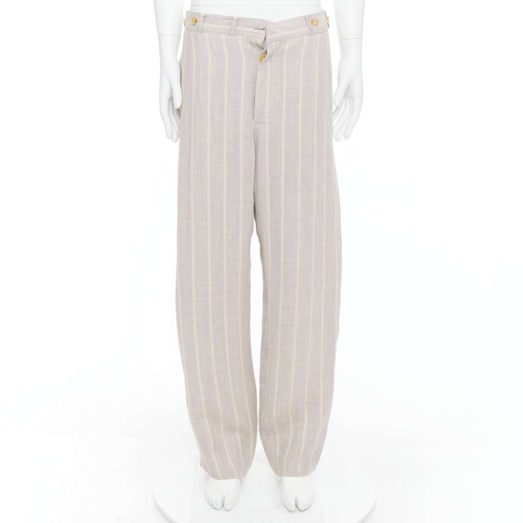 Yohji Yamamoto Striped Wide Pants Beige Cotton Fair condition - Front View