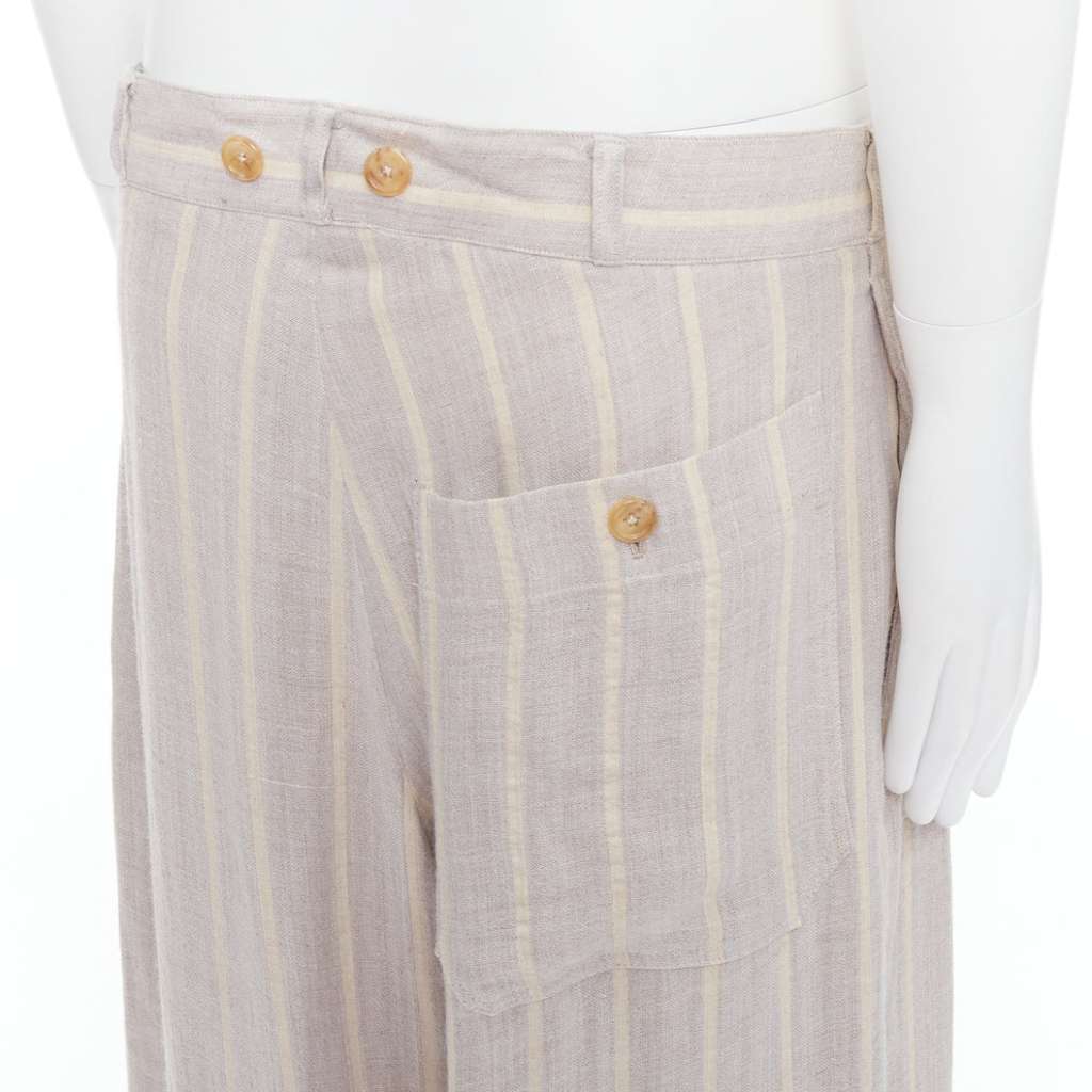 Yohji Yamamoto Striped Wide Pants Beige Cotton Fair condition - Back View