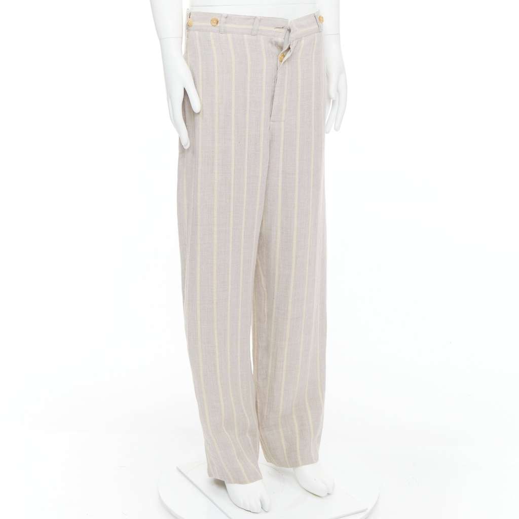 Yohji Yamamoto Striped Wide Pants Beige Cotton Fair condition - Inside View