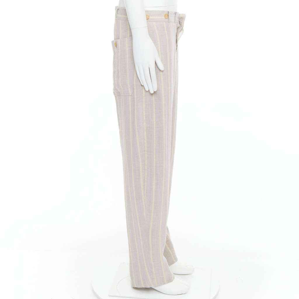 Yohji Yamamoto Striped Wide Pants Beige Cotton Fair condition - Model View