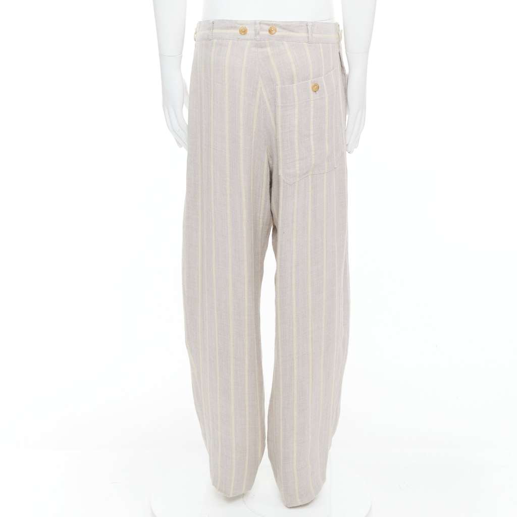 Yohji Yamamoto Striped Wide Pants Beige Cotton Fair condition - Box View