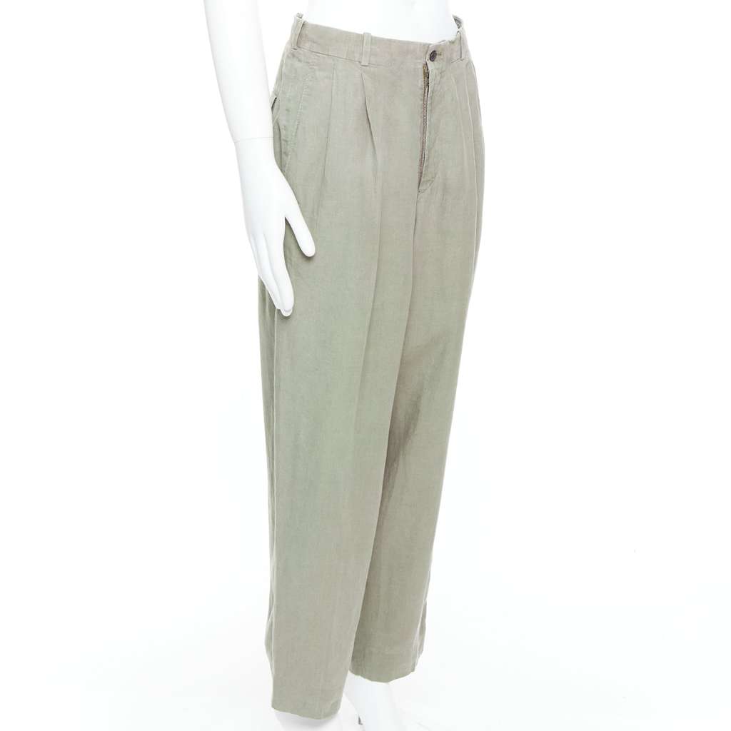 Yohji Yamamoto Linen Pleated Pants Green Linen Fair condition - Inside View