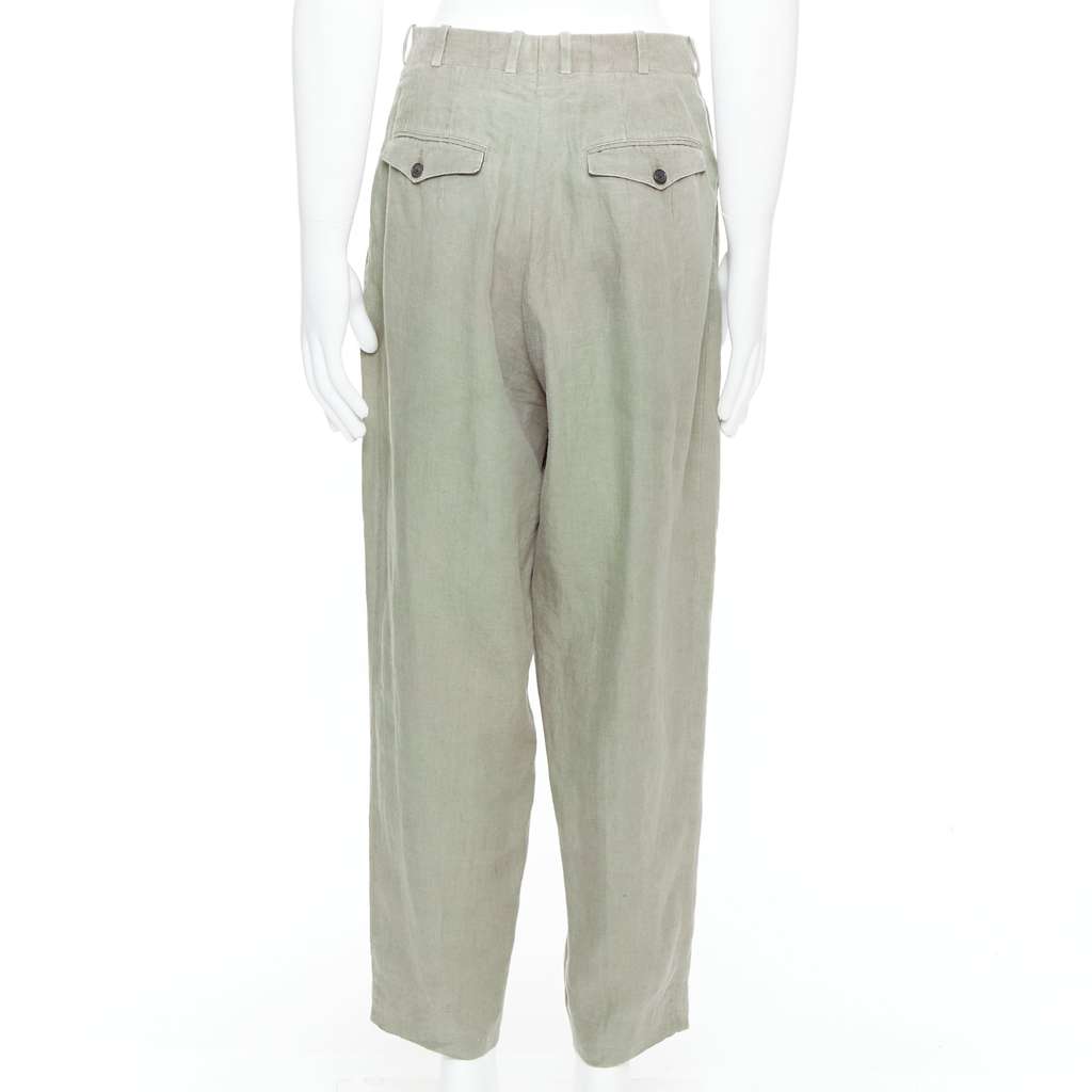 Yohji Yamamoto Linen Pleated Pants Green Linen Fair condition - Box View