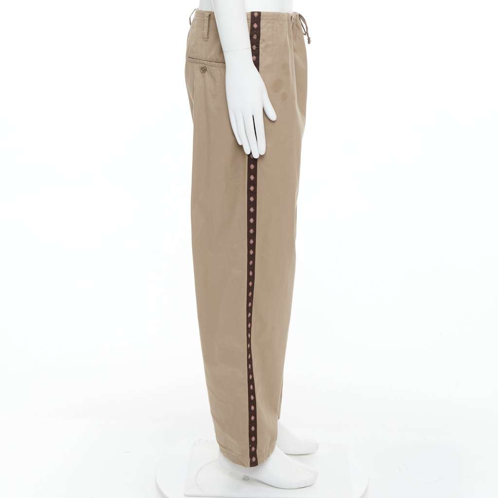 Yohji Yamamoto Ethnic Trim Pants Beige Cotton Fair condition - Model View