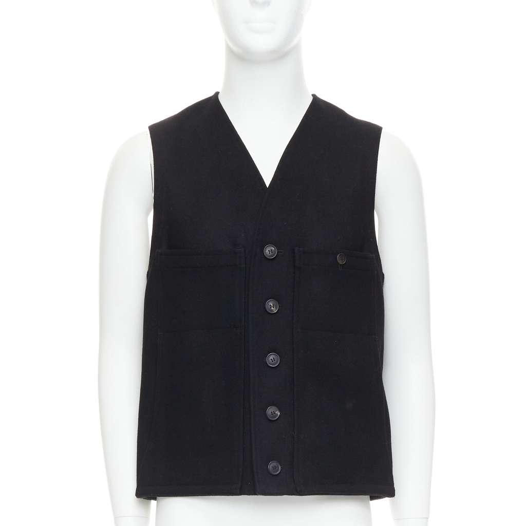 Lemaire Cotton Waistcoat Vest Black Wool Very good - Front View