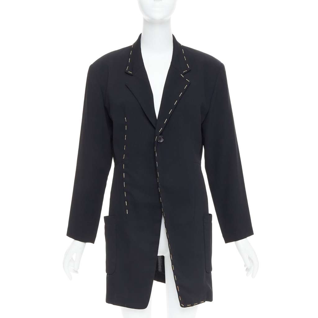 Yohji Yamamoto Black Long Blazer Coat Black Wool Very good - Front View