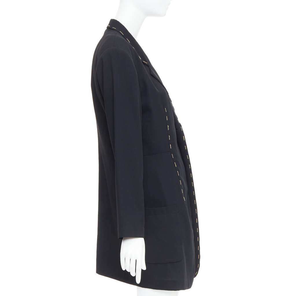 Yohji Yamamoto Black Long Blazer Coat Black Wool Very good - Model View