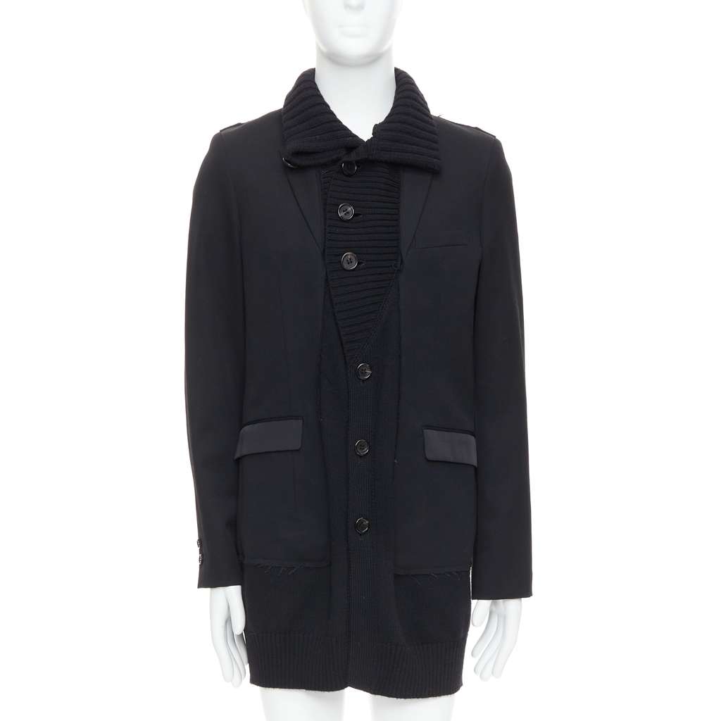 Undercover Black Rib Trim Coat Black Wool Very good condition - Front View
