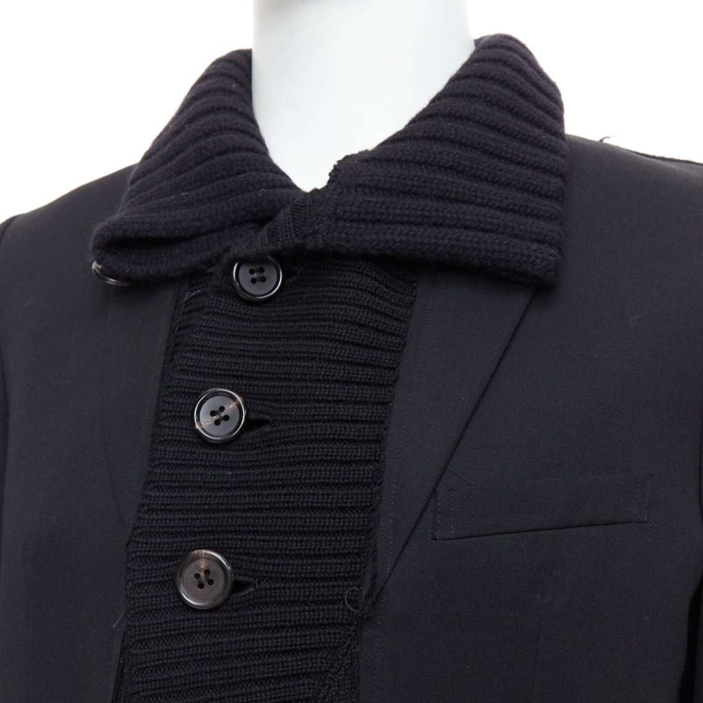 Undercover Black Rib Trim Coat Black Wool Very good condition - Back View