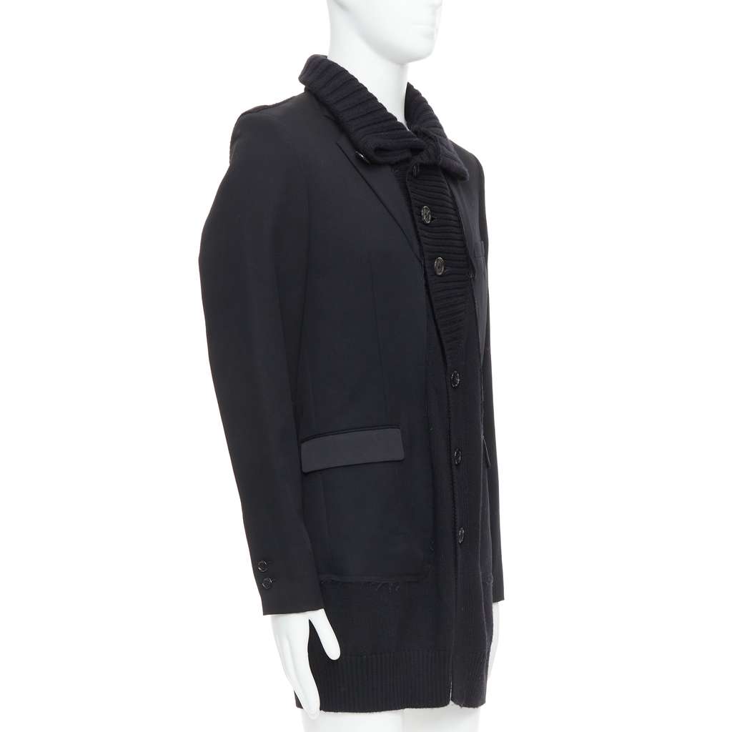 Undercover Black Rib Trim Coat Black Wool Very good condition - Model View