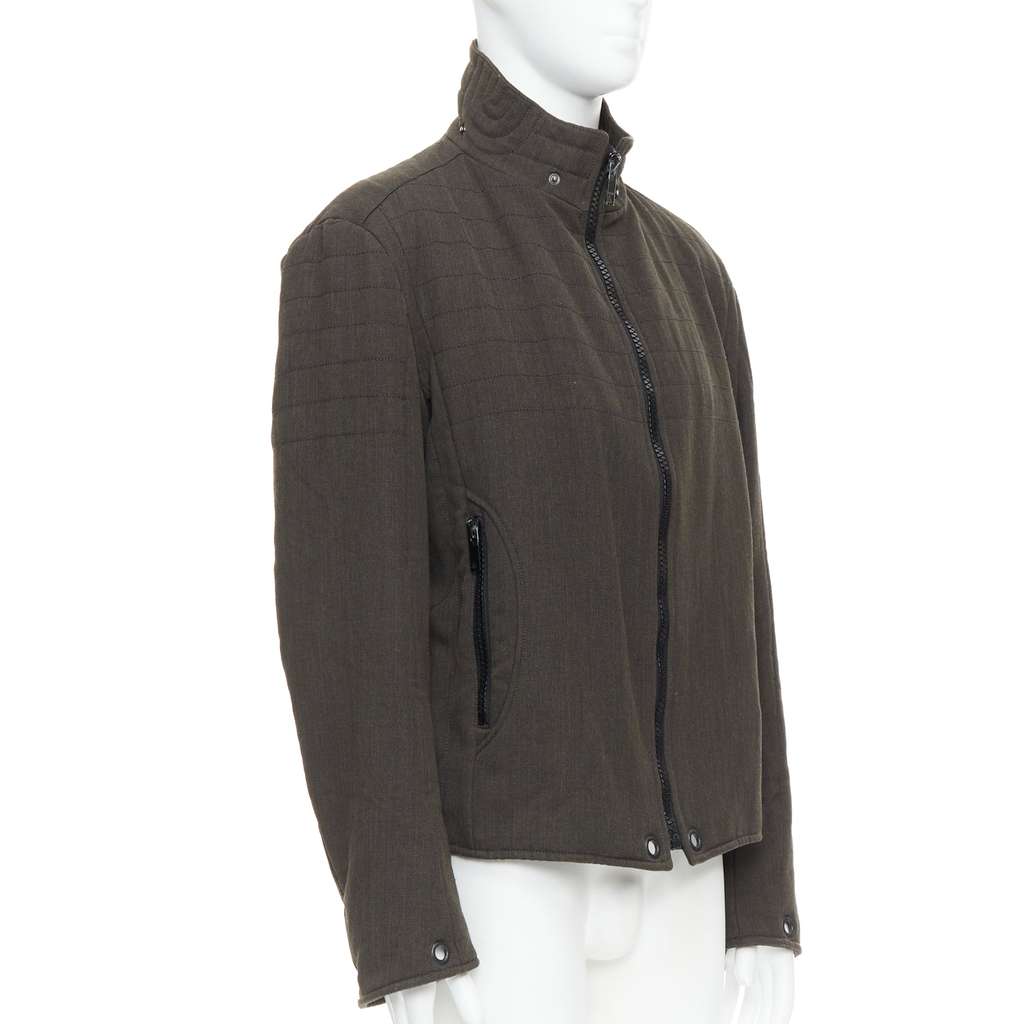 Burberry Green Wool Biker Jacket Khaki Wool Good - Model View