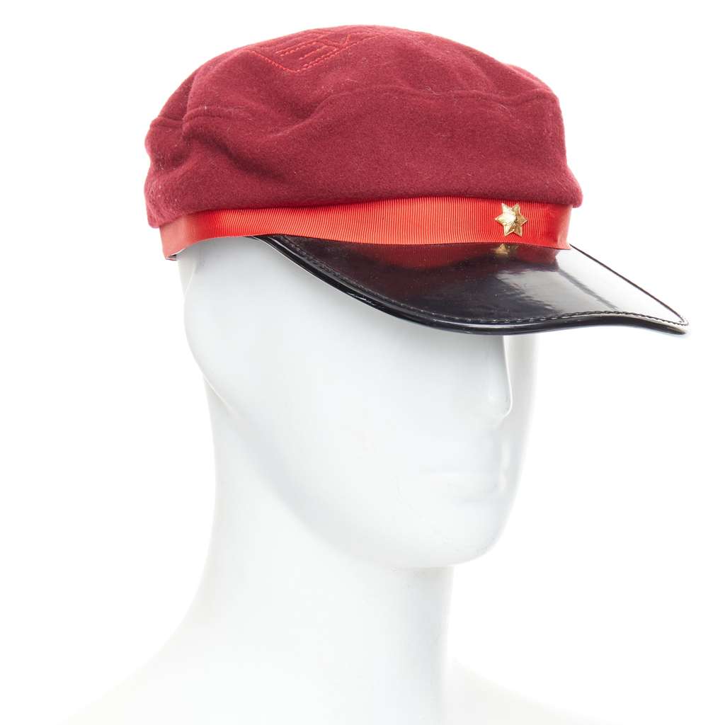 Comme Des Garcons Red Wool Officer Hat Red Wool Fair - Front View
