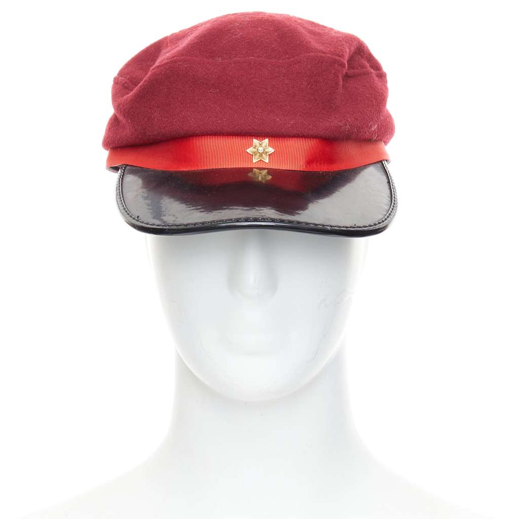 Comme Des Garcons Red Wool Officer Hat Red Wool Fair - Back View