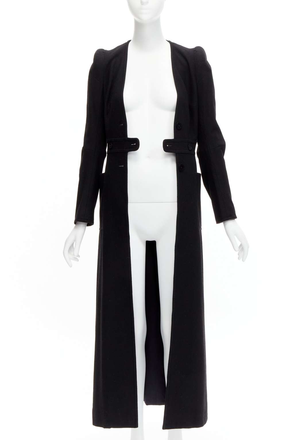 Maison Martin Margiela Black Wool Cigarette Coat Black Polyester Very good - Inside View